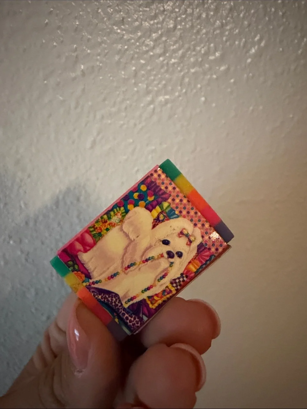 Vintage Lisa Frank Masterpieces Eraser White Puppy Dog Rainbow Neon